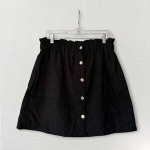 Black Button-Up Corduroy Paperbag Skirt